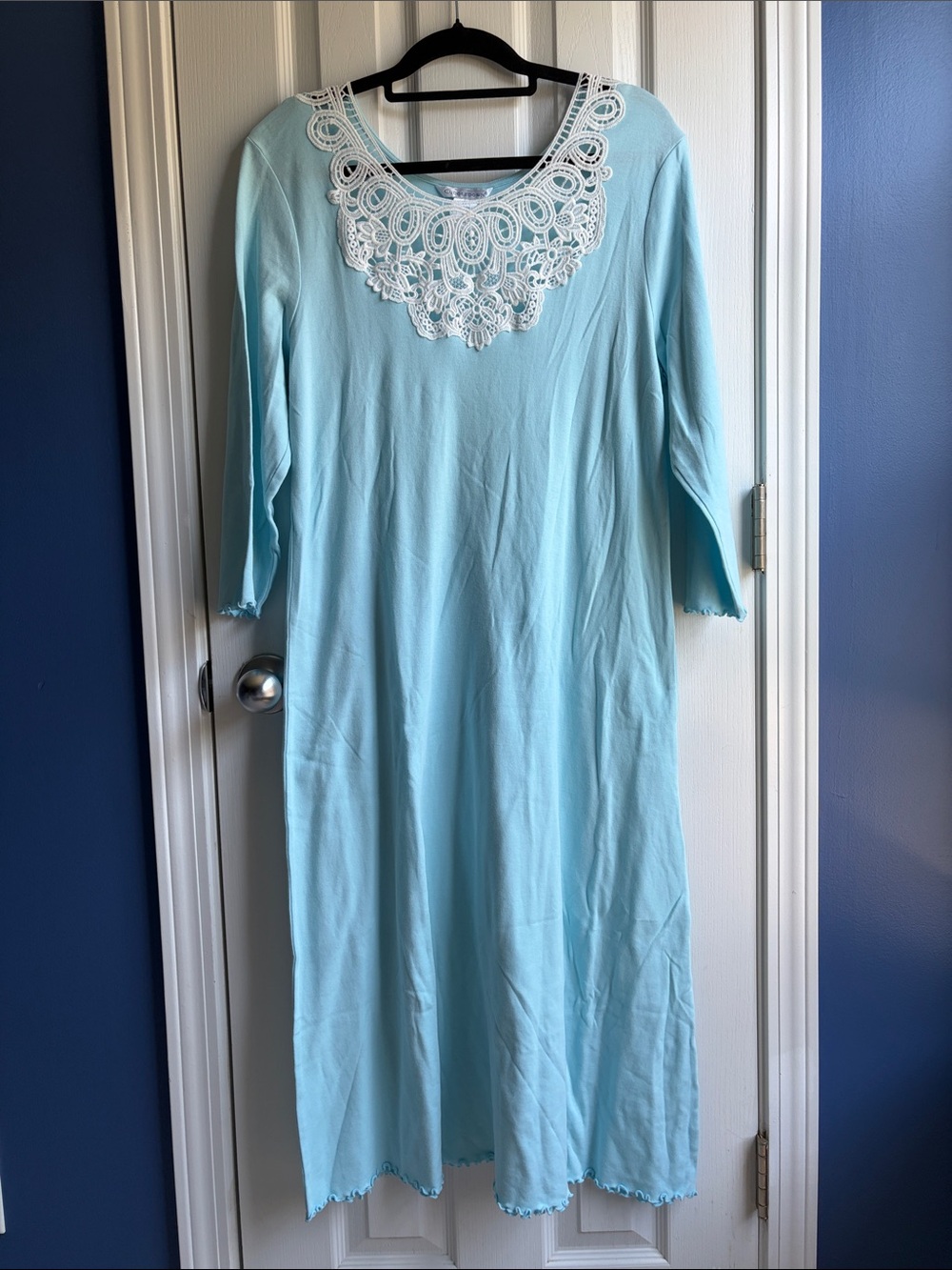 LIKE NEW Cuddledown Valentina Nightgown Lounger Sleep Dress Size L Light Blue